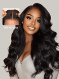 The UNice Pay 22" Get 24" 13x4 HD Lace ByeBye Cap Invisible Lace Wig Frontal Body Wave visual image position 3 shows a model with long black hair and a white background.
