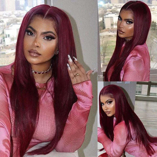 Ready To Go Wig Double Drawn 4x4 Lace Closure Human Hair Wig 99J Color