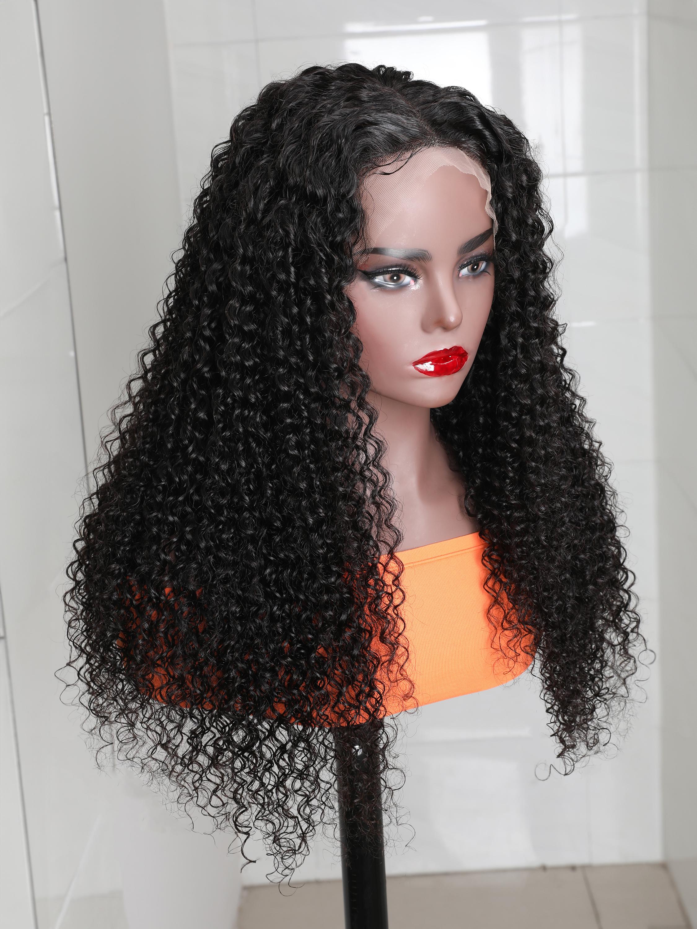 The UNice 280% Density 13x4 HD Lace wig Curly Lace Front wig Human Hair UNice visual image position 8 shows a wig with curly hair on a mann | curly texture, 13x4.