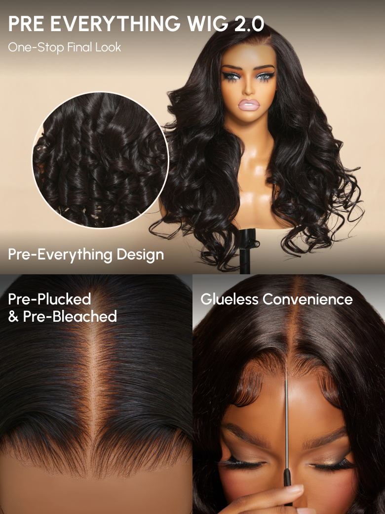A model displays the UNice 13x6 Lace Frontal Pre-Everything Wig Black Yaki Straight With 4C Curly Baby Hair, showing a model with long hair and a wig and straight.
