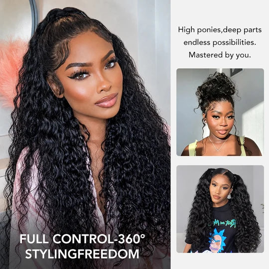 360 Water Wave Invisi-String Snug Fit Skin Full Lace Frontal Wig Glueless Pre Bleached Human Hair Wig