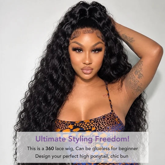 360 Water Wave Invisi-String Snug Fit Skin Full Lace Frontal Wig Glueless Pre Bleached Human Hair Wig