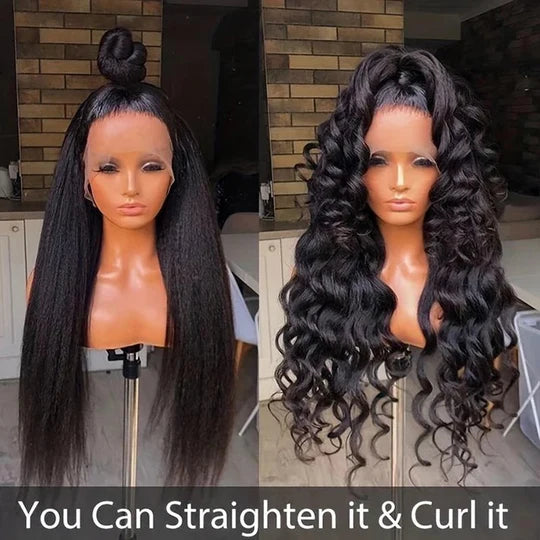 Kinky Straight Invisible-String Snug Fit 360 Full Lace Pre Plucked & Bleached Lace Wigs