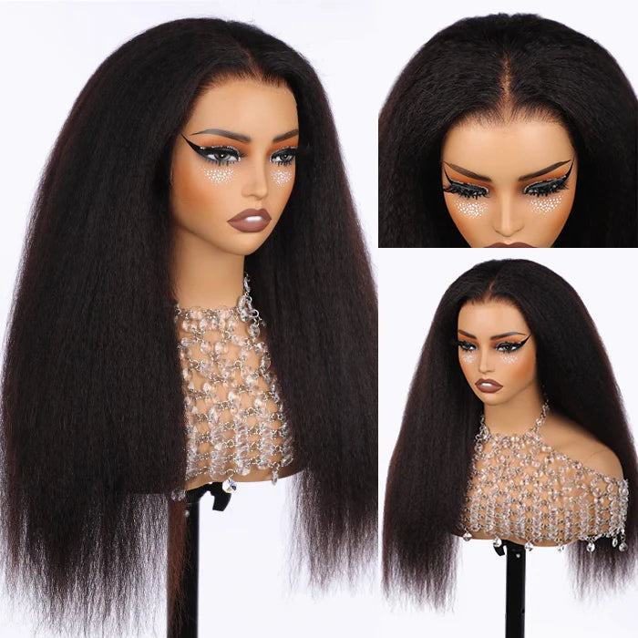 Kinky Straight 13x4 Lace Wig Pre-Plucked Natural Hairline With Bleached Invisible Knots