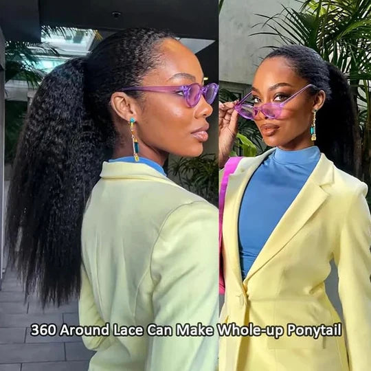 Kinky Straight Invisible-String Snug Fit 360 Full Lace Pre Plucked & Bleached Lace Wigs