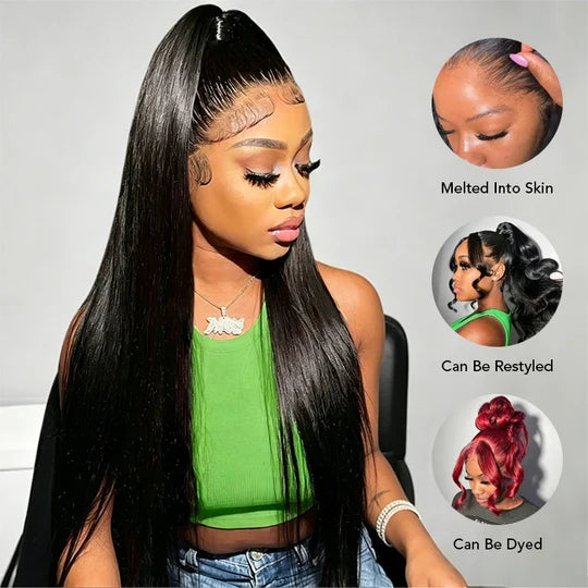 360 Full Straight Lace Wig Human Hair Snug Fit Glueless Wig Pre Bleached Knots Lace Parting Anywhere
