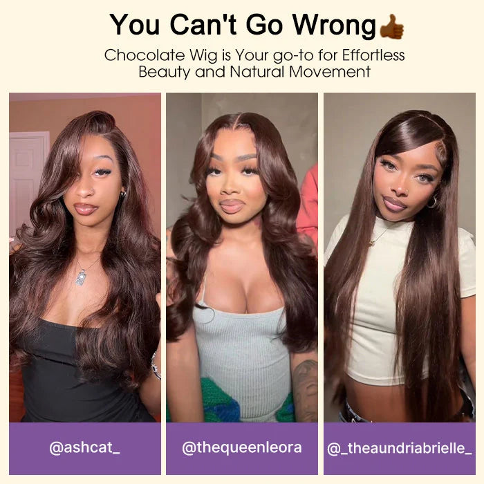 #4 Chocolate Brown 4x4 Glueless Lace Front Wigs Human Hair Wigs For Women Pre Plucked 180% Density