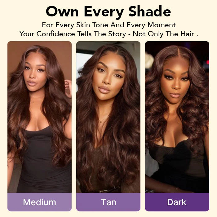 #4 Chocolate Brown 4x4 Glueless Lace Front Wigs Human Hair Wigs For Women Pre Plucked 180% Density