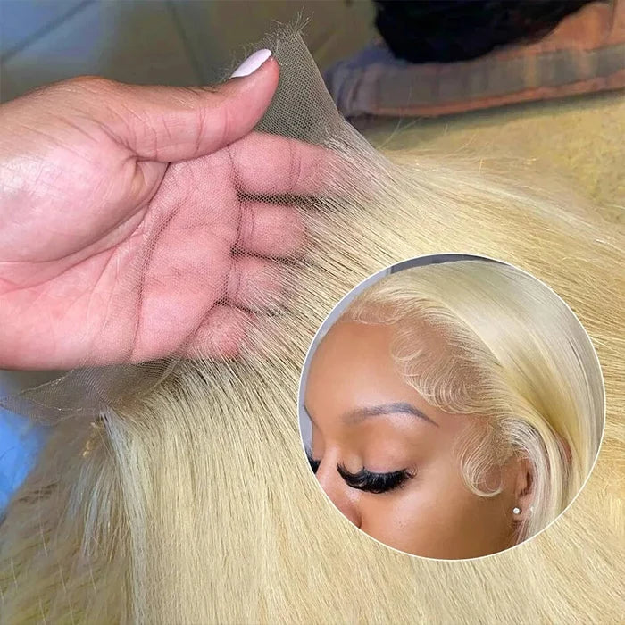 613 Blonde Straight Bob Wigs Human Hair 13x4 Lace Wig with Pre Plucked Hairline 180% Density