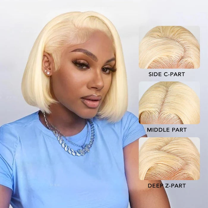 613 Blonde Straight Bob Wigs Human Hair 13x4 Lace Wig with Pre Plucked Hairline 180% Density