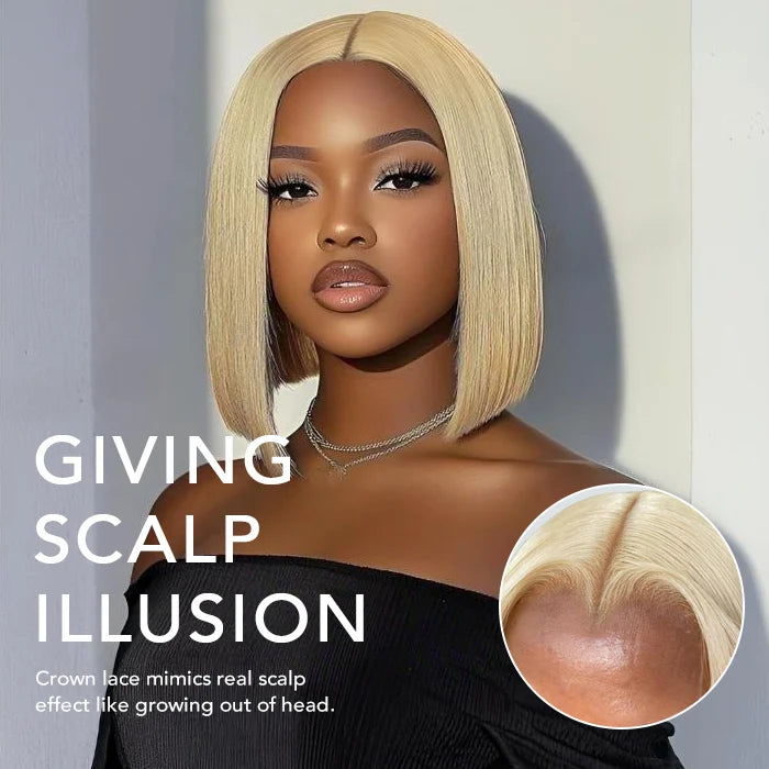 613 Blonde Straight Bob Wigs Human Hair 13x4 Lace Wig with Pre Plucked Hairline 180% Density
