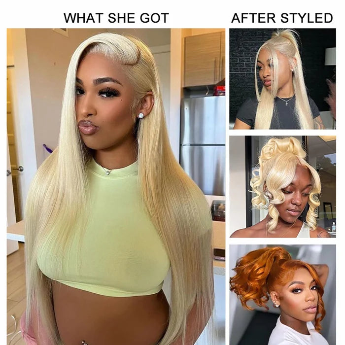 613 Blonde Straight 13x4 Lace Front Human Hair Wigs Pre Plucked