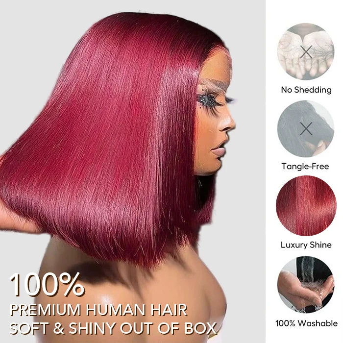 Put On and Go Realistic Glueless Straight Bob Lace Wig 100% Human Hair Pre Plucked Hairline 180% Density