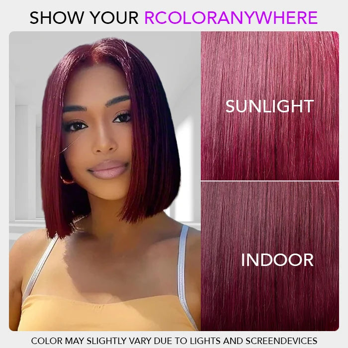 99J Burgundy Straight Bob Lace Wig 100% Human Hair Pre Plucked Hairline