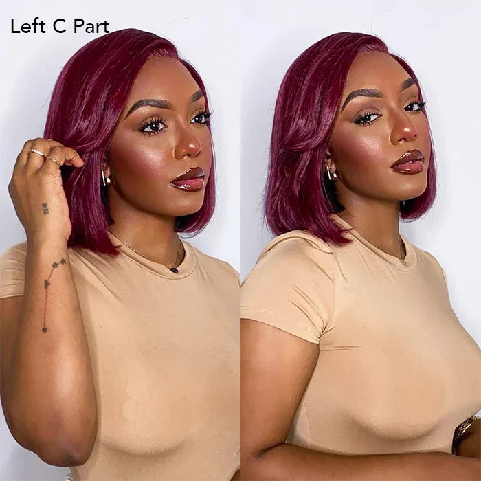 SDD 99J Burgundy Color Short Bob Wigs Straight Human Hair Wig 13X4 Lace Front Wigs