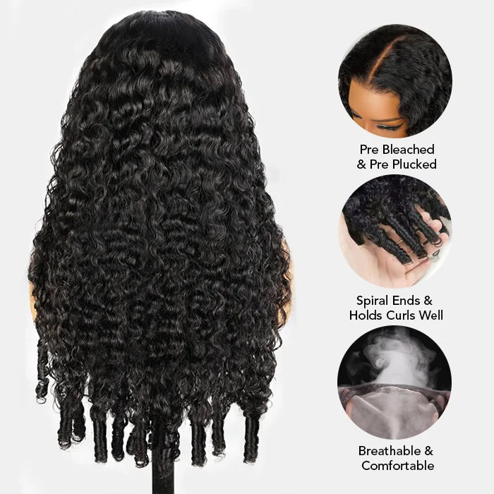 Burmese Curly Glueless Wig Bleached Knots 13x4 Lace Front Wear Go Wig With Flexible Fit Drawstring 220% Density
