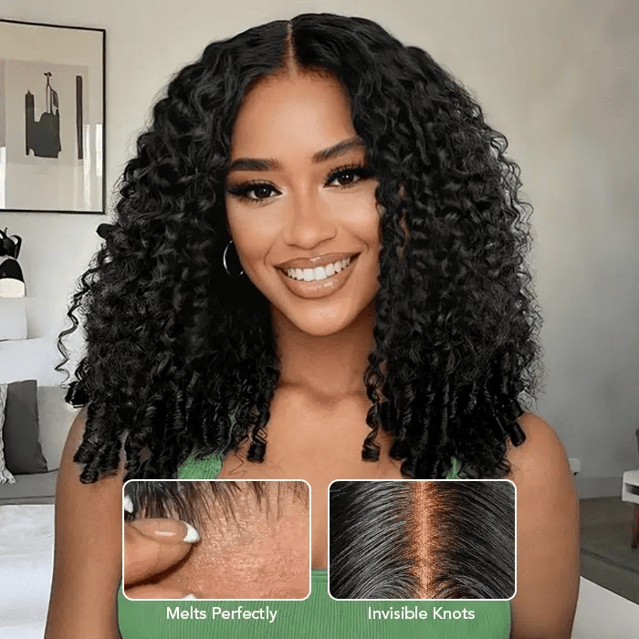 Burmese Curly Glueless Wig Bleached Knots 13x4 Lace Front Wear Go Wig With Flexible Fit Drawstring 220% Density