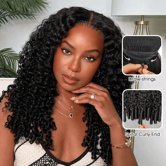 Burmese Curly Glueless Wig Bleached Knots 13x4 Lace Front Wear Go Wig With Flexible Fit Drawstring 220% Density