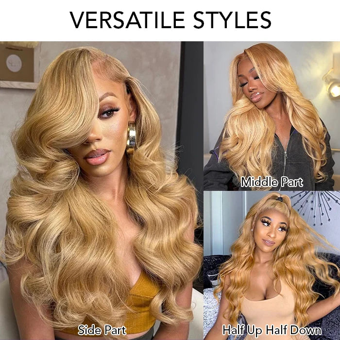 Honey Blonde Body Wave Wig 13x6 HD Lace Frontal Wig 180% Density