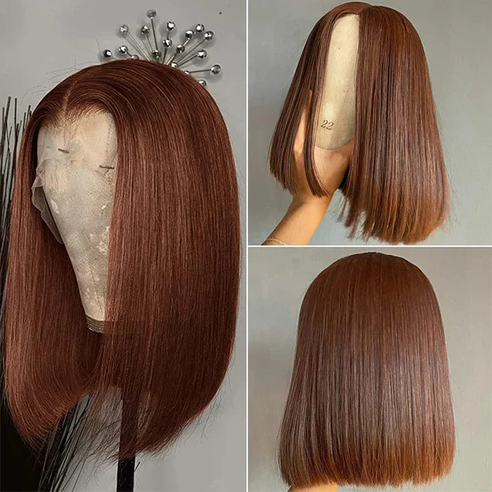 Brown Bob Wig Human Hair Invisible Melted Lace Wigs Pre Plucked Hairline Glueless Wigs For Black Women