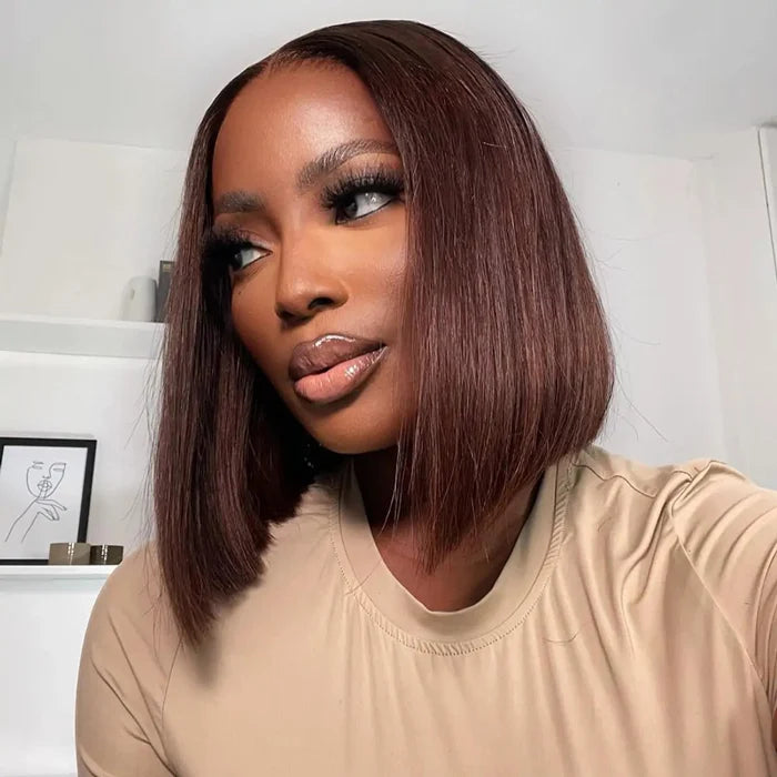 Brown Bob Wig Human Hair Invisible Melted Lace Wigs Pre Plucked Hairline Glueless Wigs For Black Women