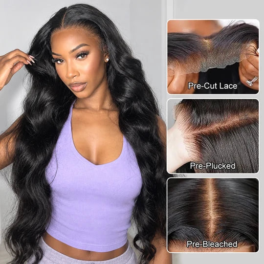Glueless Body Wave 6x4 8x4 Lace Closure Wigs Pre-Plucked Lace Closure Human Hair Wig