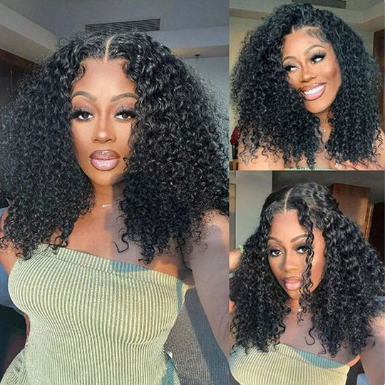 Short Jerry Curly Bob Glueless Pre Cut Lace Wig with Drawstring 100% Human Hair