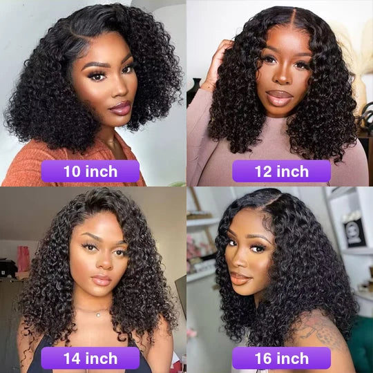 Short Jerry Curly Bob Glueless Pre Cut Lace Wig with Drawstring 100% Human Hair