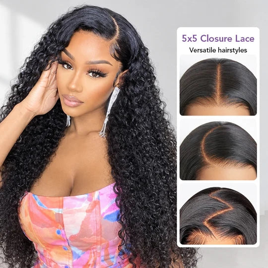 Jerry Curly Hair 5x5 Glueless Lace Closure Wig 100% Virgin Human Hair Wigs Pre Plucked Hairline Glueless Wig
