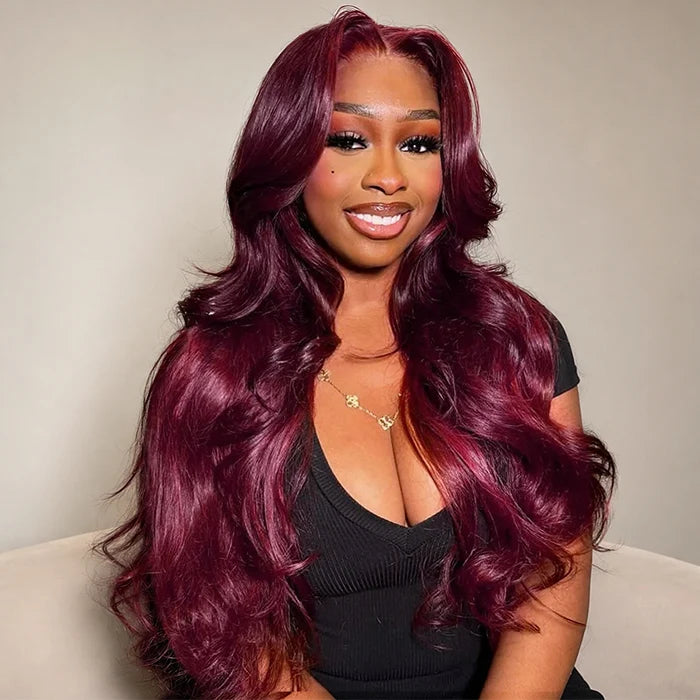 99J Burgundy Colored 13x4 Lace Front Wig Human Hair Wigs with Pre Plucked Hairline