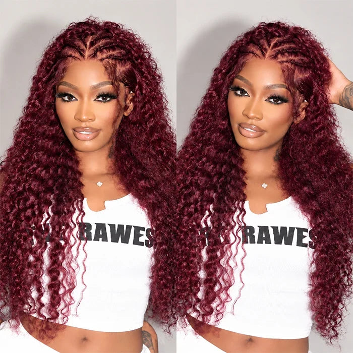 Deep Wave 99J Burgundy Wig 13x4 HD Lace Frontal Wigs with Pre Plucked Hairline Pre Cut Lace