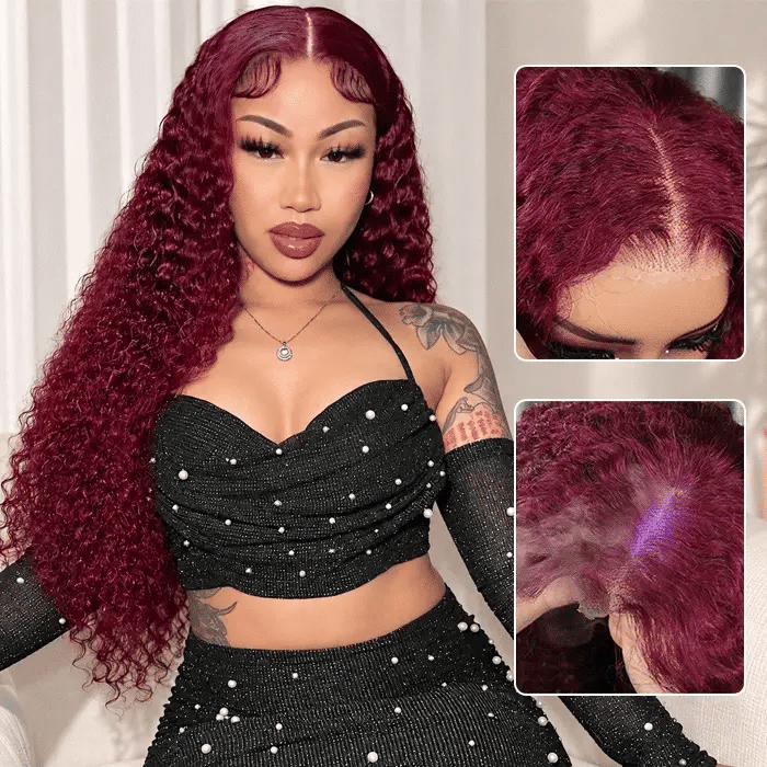 Deep Wave 99J Burgundy Wig 13x4 HD Lace Frontal Wigs with Pre Plucked Hairline Pre Cut Lace