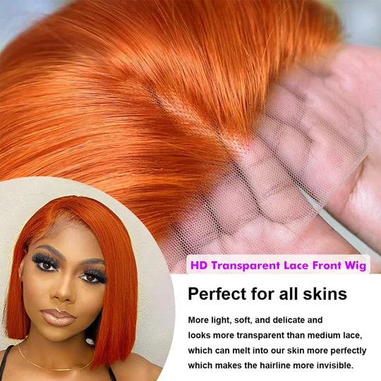 Orange Ginger Color 13x4 HD Lace Front Wigs Short Bob Wig Pre Plucked Natural Baby Hair For Black Women