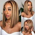 DD Highlight 13x4 Lace Full Frontal bob Wig Pre Plucked Human Hair Piano Color