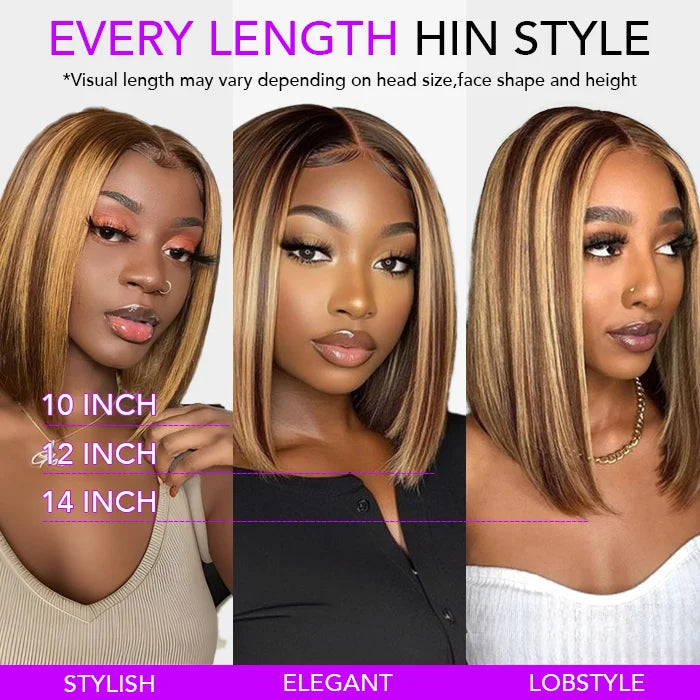 Honey Blonde Highlight P4/27 Bob Wig Human Hair 13x4 Lace Frontal Wig