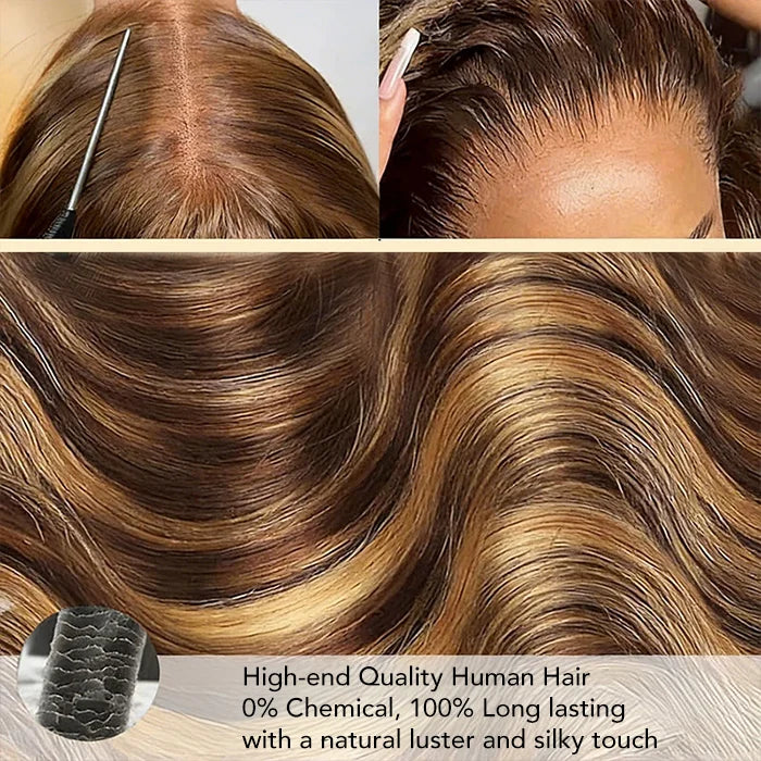 Highlight Color 13x4 Transparent Lace Body Wave 100% Human Hair Wig 180 Density