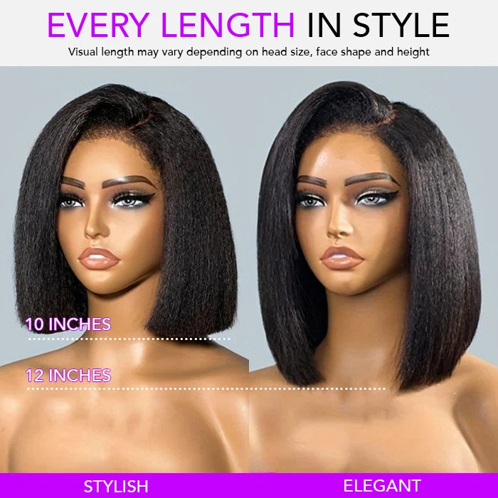 Kinky Straight 13x4 Full Frontal Glueless Bob Pre Plucked 100% Human Hair