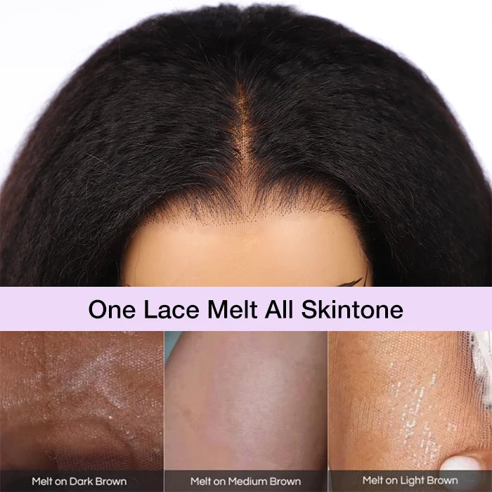 Kinky Straight 13x4 Lace Wig Pre-Plucked Natural Hairline With Bleached Invisible Knots