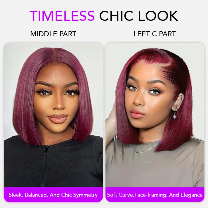 99J Burgundy Straight Bob Lace Wig 100% Human Hair Pre Plucked Hairline