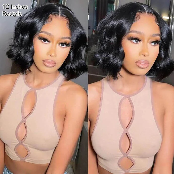 Put On and Go Realistic Glueless Straight Bob Lace Wig 100% Human Hair Pre Plucked Hairline 180% Density