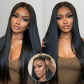 13x6 Full Frontal Lace Wigs 100% Real Straight Human Hair Pre Bleached Knots Plucked Hairline