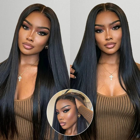 13x6 Full Frontal Lace Wigs 100% Real Straight Human Hair Pre Bleached Knots Plucked Hairline