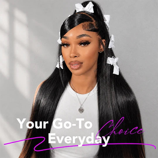 13x6 Full Frontal Lace Wigs 100% Real Straight Human Hair Pre Bleached Knots Plucked Hairline