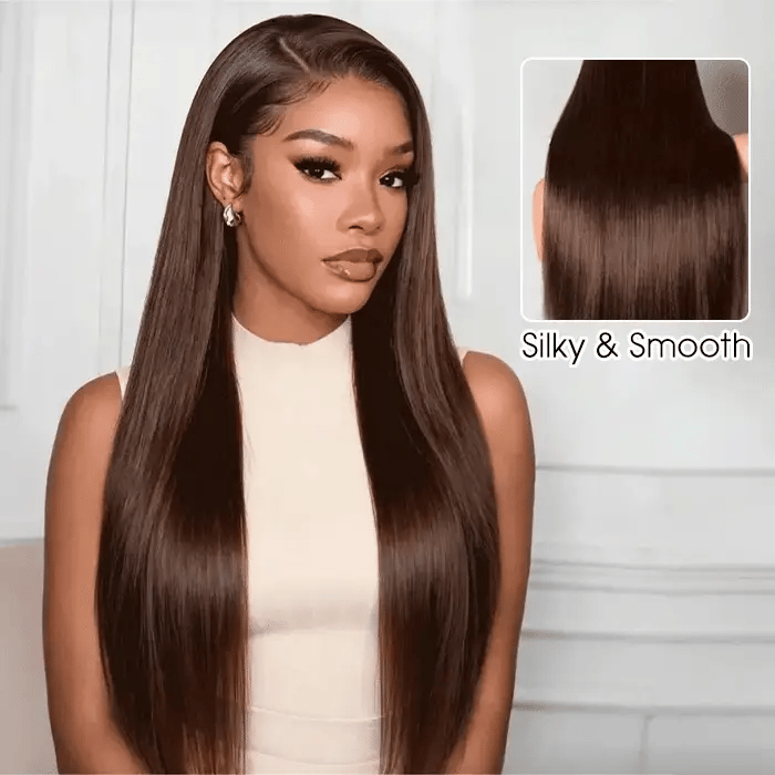 #4 Chocolate Brown 4x4 Glueless Lace Front Wigs Human Hair Wigs For Women Pre Plucked 180% Density