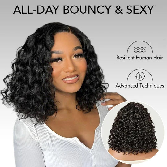 Trendy Short Bob Water Wave 5x5 Lace Glueless Side Part Wig 100% Human Hair Pre-Cut Lace 180% Density