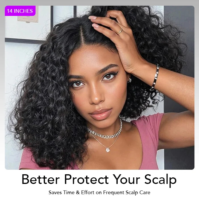 13x4 Lace Jerry Curly/Water Wave Bob Wig Pre-cut Lace Natural Black