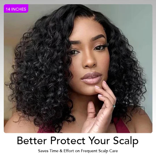 Trendy Short Bob Water Wave 5x5 Lace Glueless Side Part Wig 100% Human Hair Pre-Cut Lace 180% Density