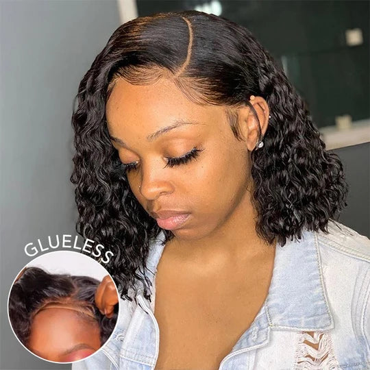 Trendy Short Bob Water Wave 5x5 Lace Glueless Side Part Wig 100% Human Hair Pre-Cut Lace 180% Density