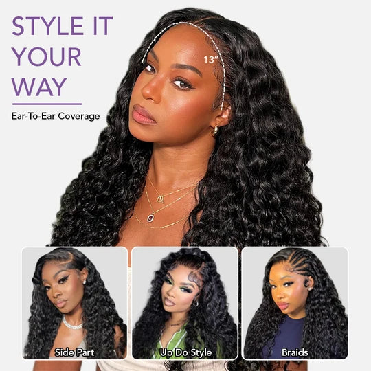 Water Wave Wig Ear-to-ear Glueless 13x6 Full Frontal Lace Wig with Drawstring Friendly To All Heads