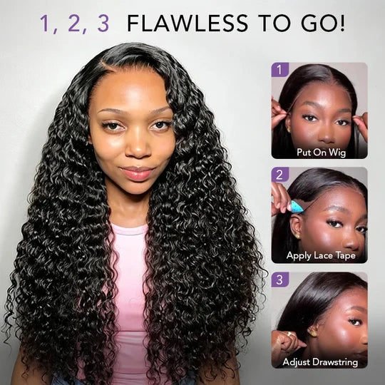 Water Wave Wig Ear-to-ear Glueless 13x6 Full Frontal Lace Wig with Drawstring Friendly To All Heads